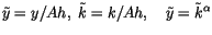$\displaystyle \tilde{y}=y/Ah,\,\,\tilde{k}=k/Ah,\quad\tilde{y}=\tilde{k}^{\alpha}$