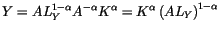 $\displaystyle Y=AL_{Y}^{1-\alpha}A^{-\alpha}K^{\alpha}=K^{\alpha}\left( AL_{Y}\right)
^{1-\alpha}
$