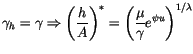 $\displaystyle \gamma_{h}=\gamma\Rightarrow\left( \frac{h}{A}\right) ^{\ast}=\left(
\frac{\mu}{\gamma}e^{\psi u}\right) ^{1/\lambda}
$