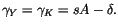 $\displaystyle \gamma_{Y}=\gamma_{K}=sA-\delta.
$
