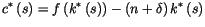 $\displaystyle c^{*}\left( s\right) =f\left( k^{*}\left( s\right) \right) -\left(
 n+\delta\right) k^{*}\left( s\right)$