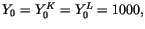 $ Y_{0}=Y_{0}^{K}=Y_{0}^{L}=1000,$