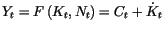$\displaystyle Y_{t}=F\left( K_{t},N_{t}\right) =C_{t}+\dot{K}_{t}$