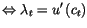 $\displaystyle \Leftrightarrow\lambda_{t}=u^{\prime}\left( c_{t}\right)$