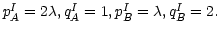 $ p_{A}^{I}=2\lambda,q_{A}^{I}=1,p_{B}^{I}=\lambda,q_{B}^{I}=2.$